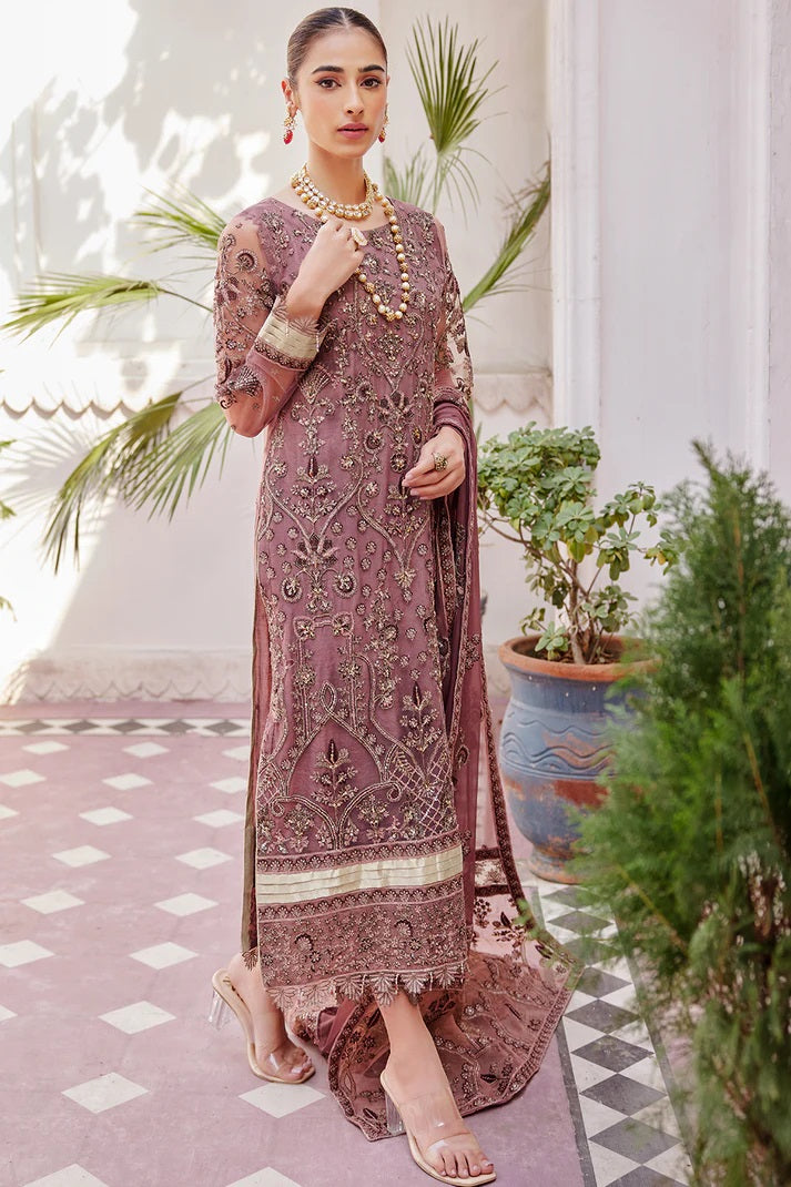 Emaan Adeel Embroidered Chiffon 3 piece Unstitched Dress - LX 10