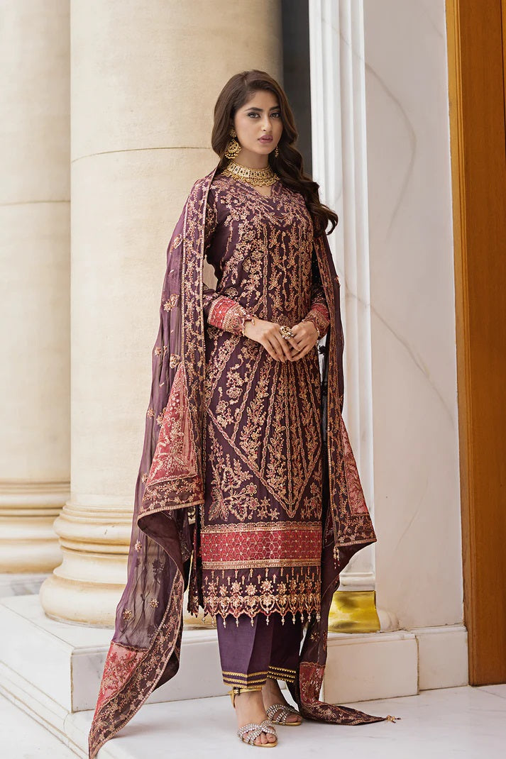 Ishq Aatish by Emaan Adeel Embroidered Chiffon Suits Unstitched 3 Piece EA23IA-10 Gulnaz - Luxury Collection