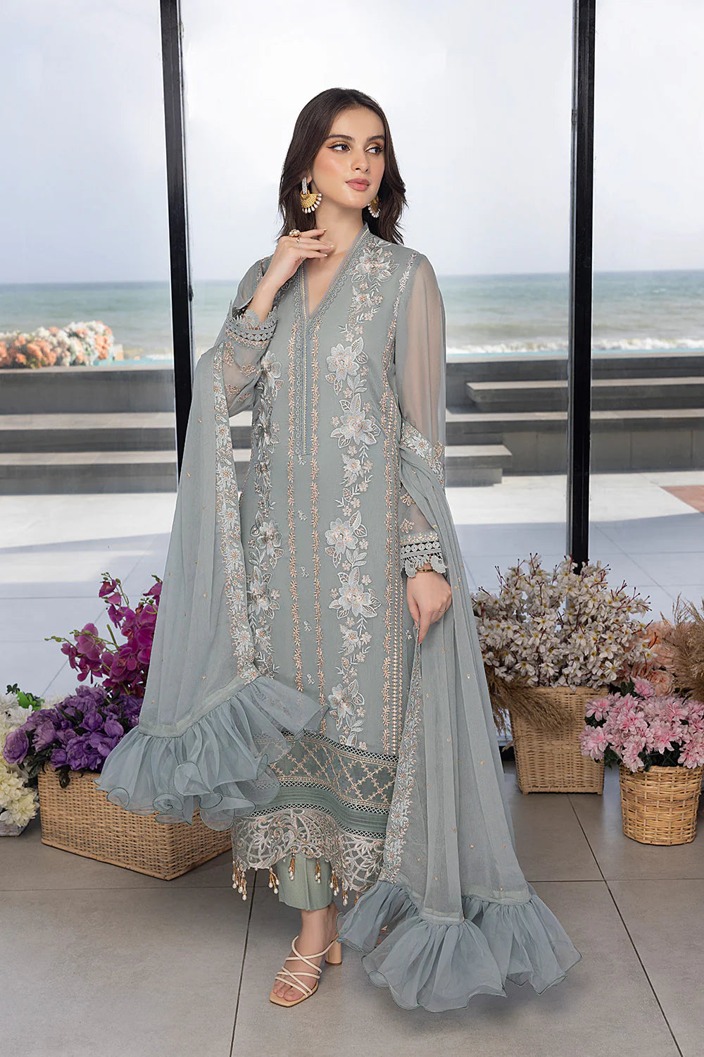 Luxe By Azure Embroidered Suits Unstitched 4 Piece AS-112 Floral Fringe - Eid Collection
