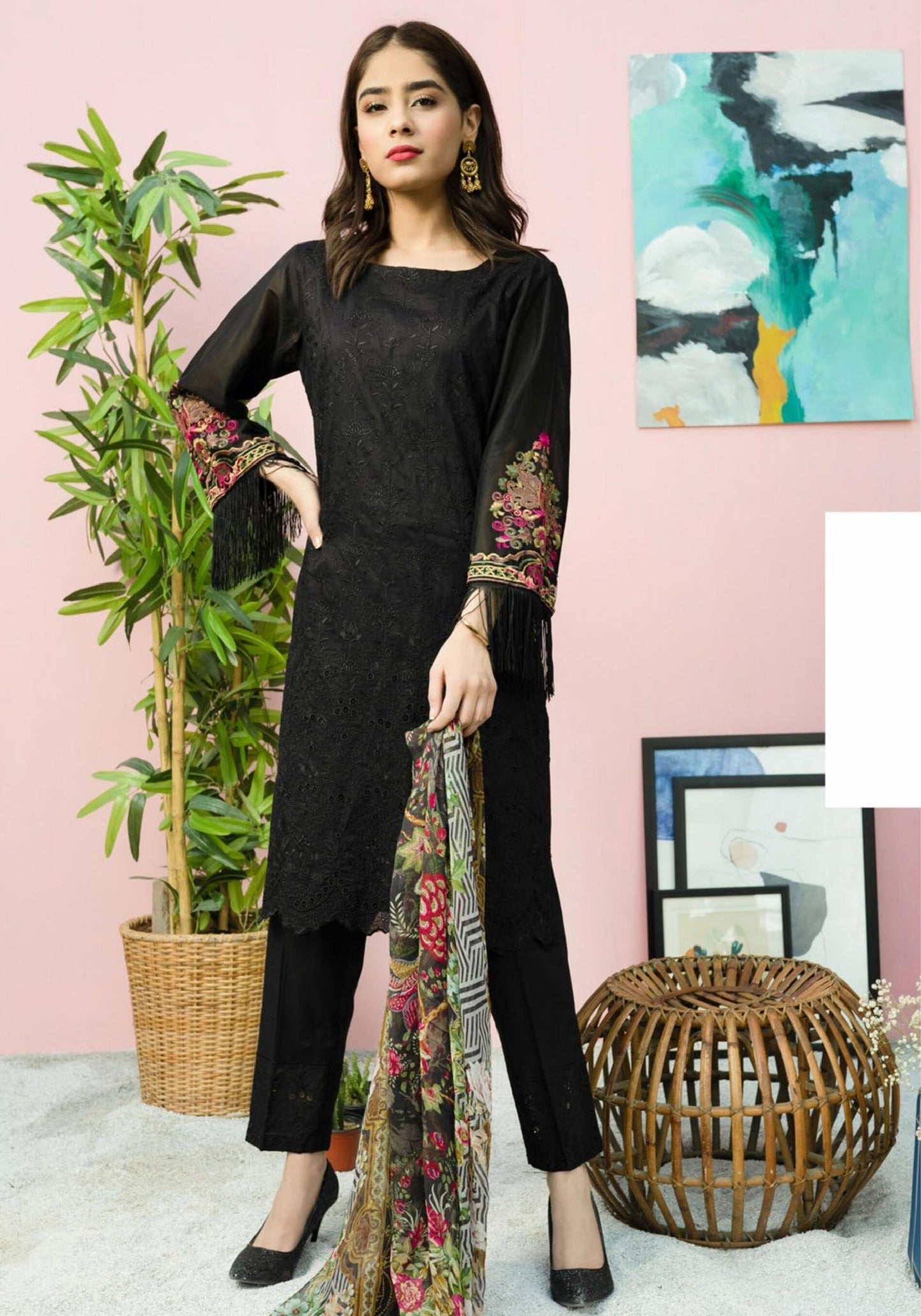 Blossom by Riaz Art Embroidered Slub Lawn 3pc Unstitched Dress - 11