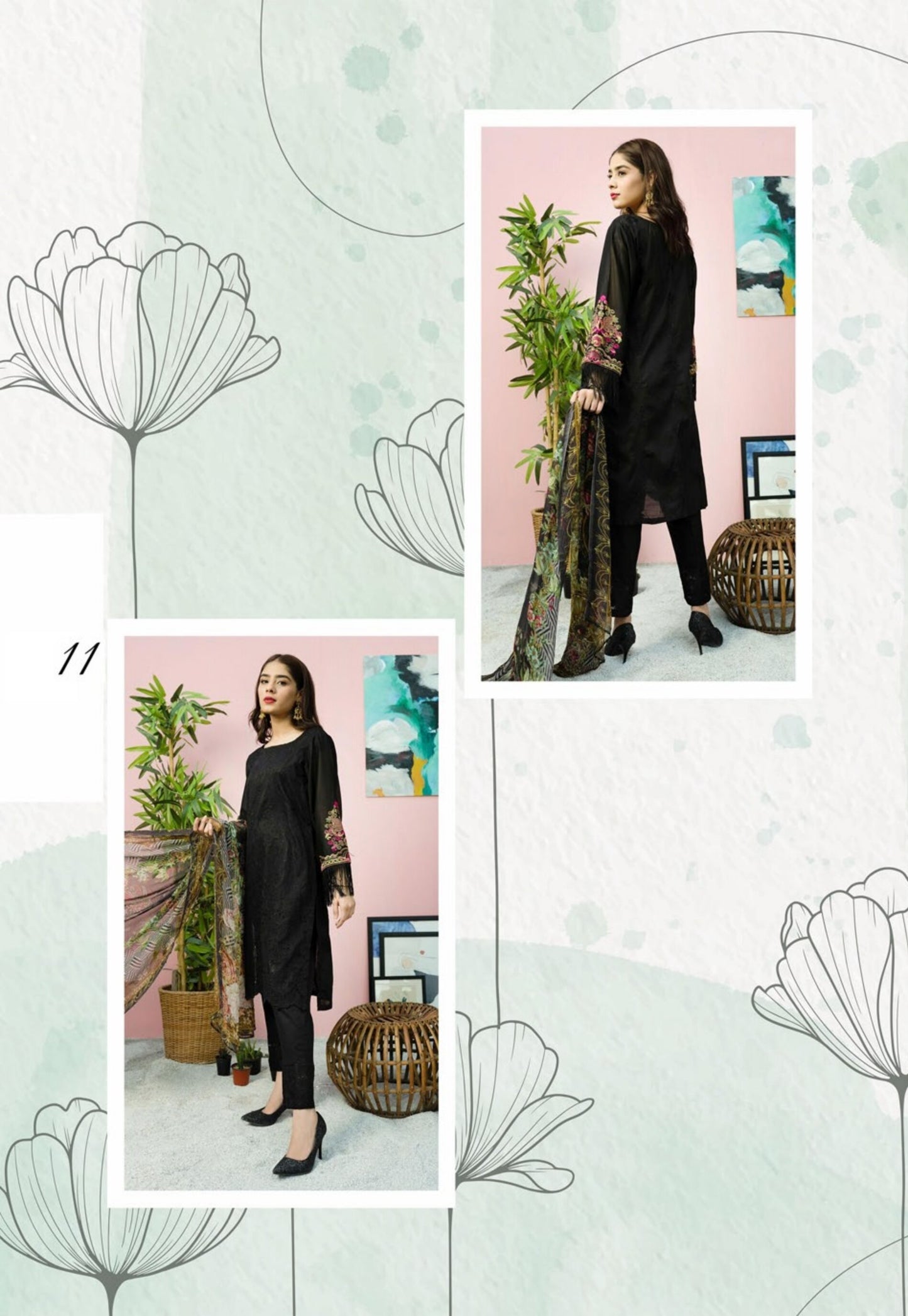 Blossom by Riaz Art Embroidered Slub Lawn 3pc Unstitched Dress - 11