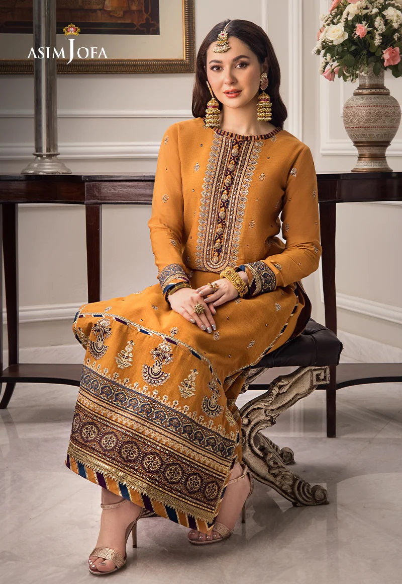 Asim Jofa Zari Sitara Embroidered Paper Cotton Unstitched 2 Piece Dress - AJZS 11