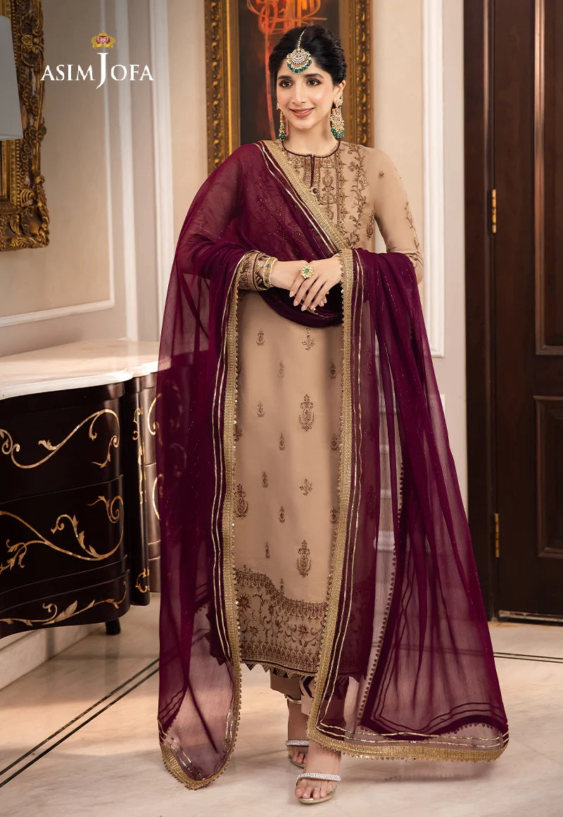 Asim Jofa Zari Sitara Embroidered Chanderi Cotton Unstitched 3 Piece Dress - AJZS 12