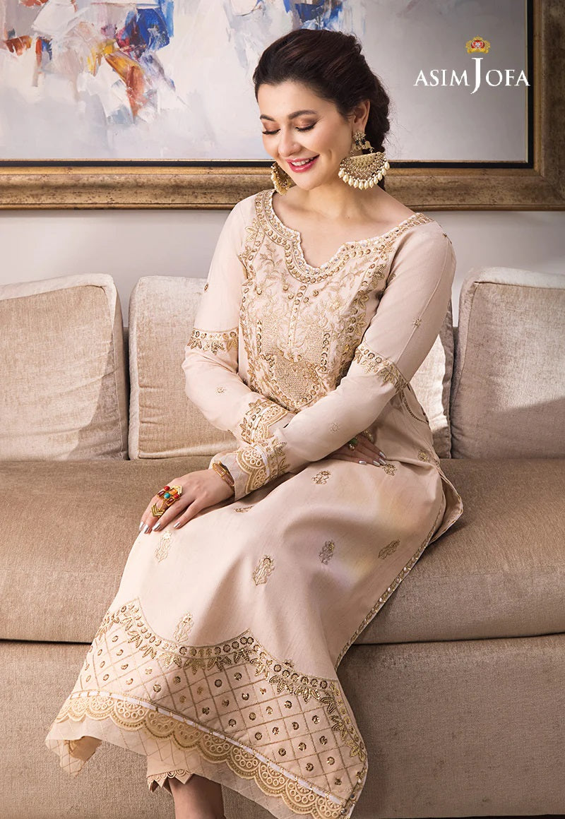 Asim Jofa Zari Sitara Embroidered Raw Silk Unstitched 1 Piece Shirt - AJZS 15