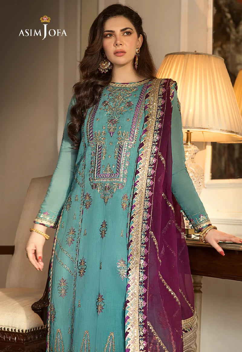 Asim Jofa Zari Sitara Embroidered Chanderi Cotton Unstitched 3 Piece Dress - AJZS 17