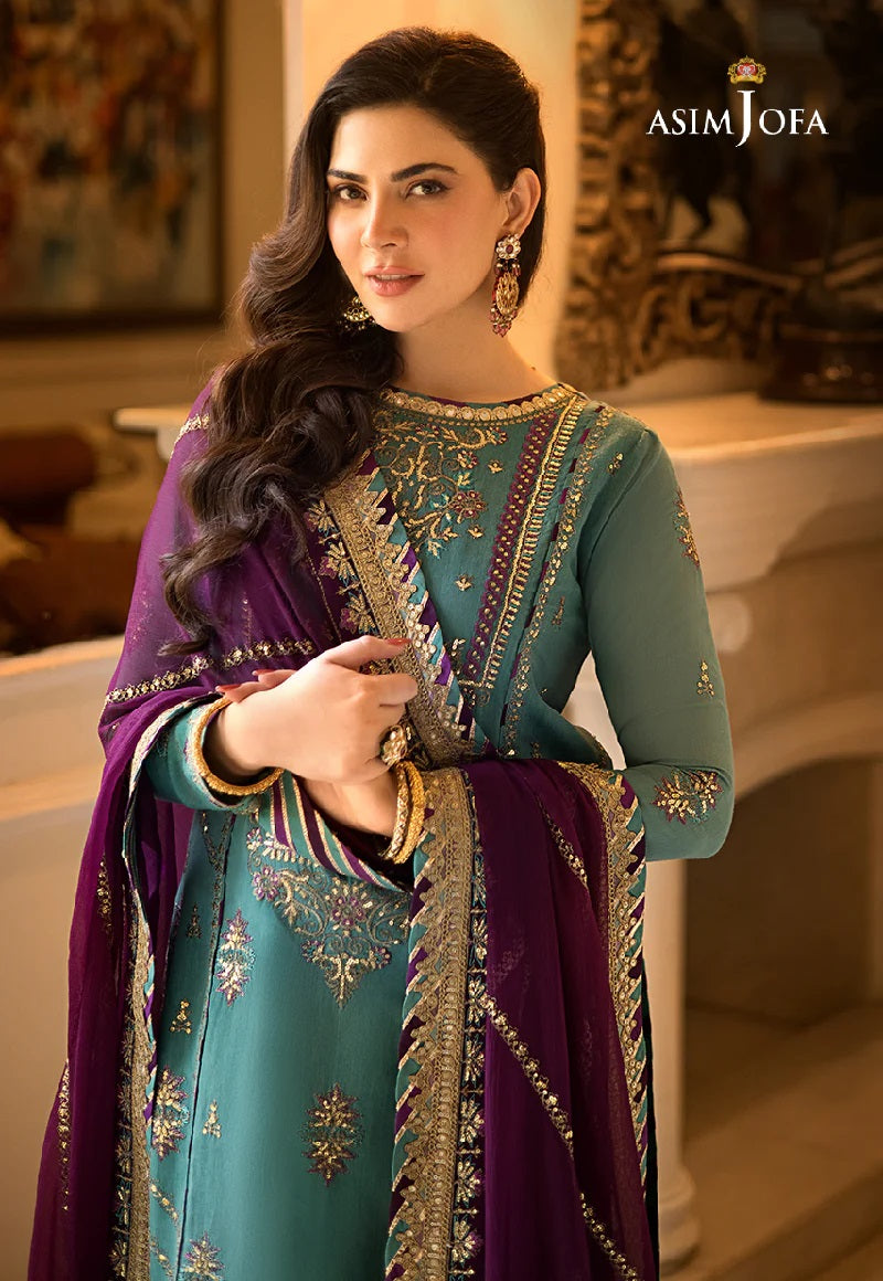 Asim Jofa Zari Sitara Embroidered Chanderi Cotton Unstitched 3 Piece Dress - AJZS 17