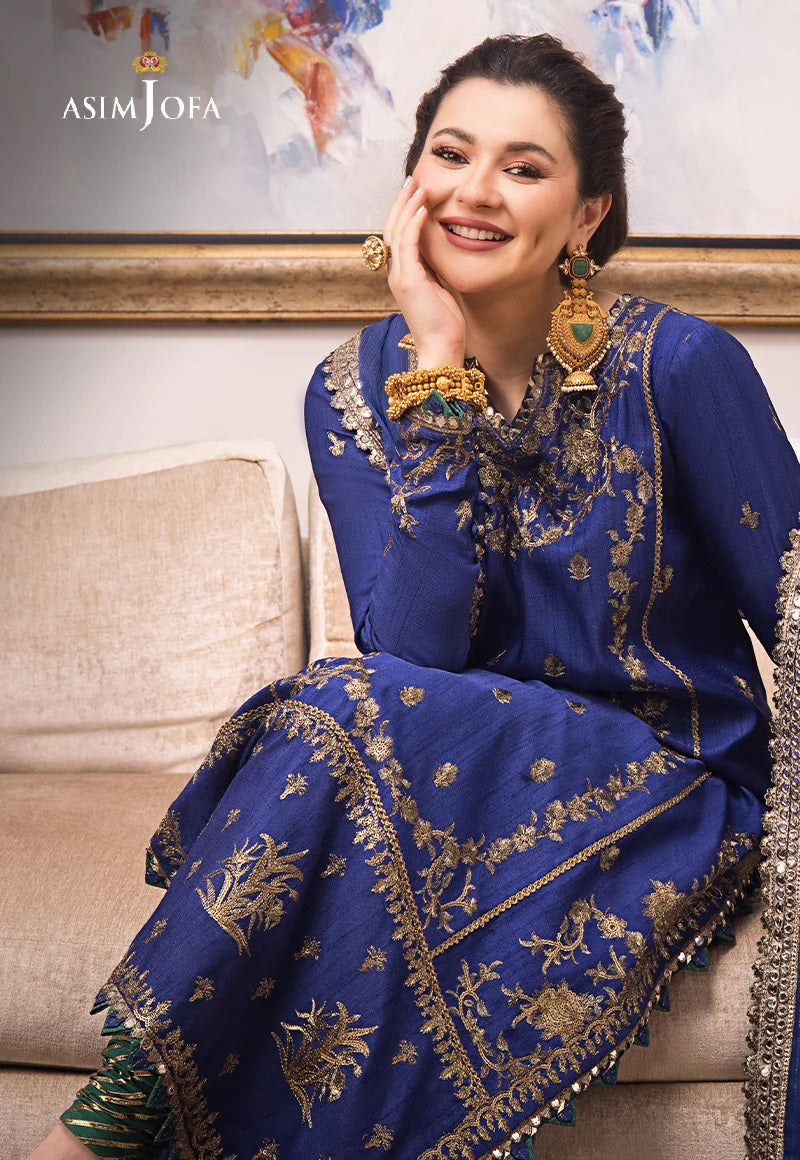 Asim Jofa Zari Sitara Embroidered Raw Silk Unstitched 3 Piece Dress - AJZS 18
