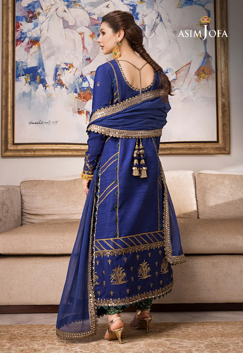 Asim Jofa Zari Sitara Embroidered Raw Silk Unstitched 3 Piece Dress - AJZS 18
