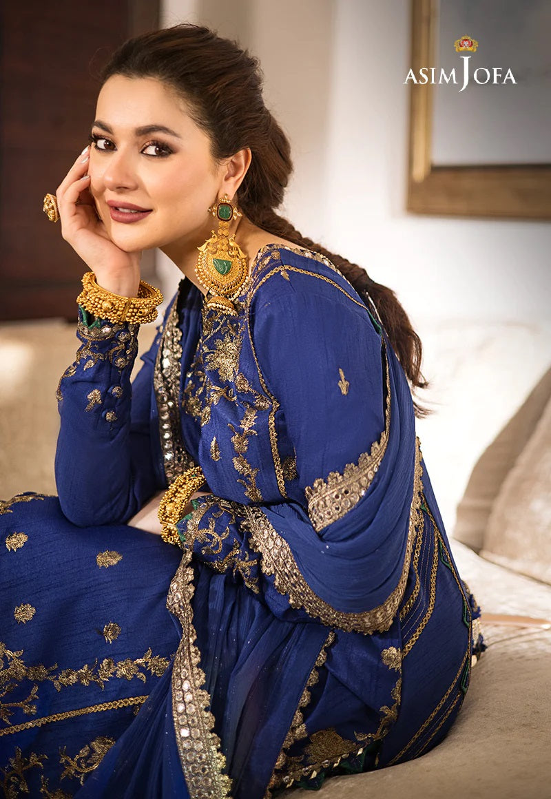 Asim Jofa Zari Sitara Embroidered Raw Silk Unstitched 3 Piece Dress - AJZS 18