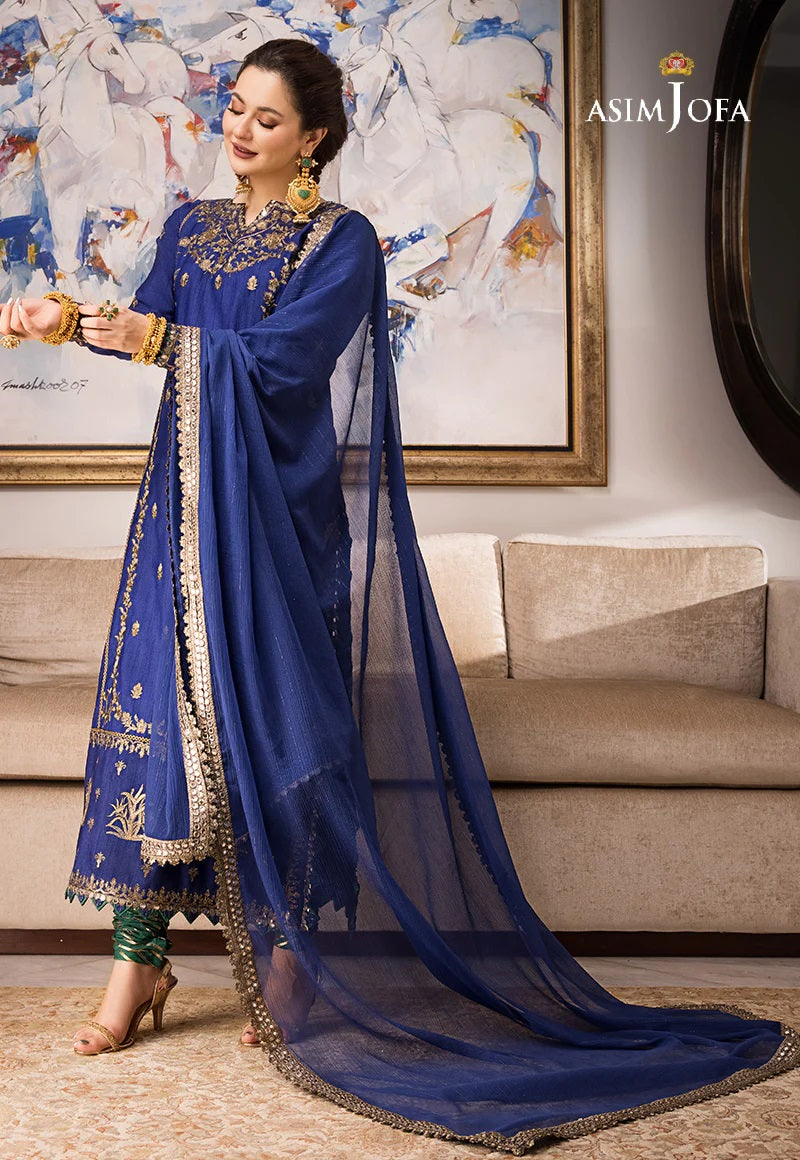 Asim Jofa Zari Sitara Embroidered Raw Silk Unstitched 3 Piece Dress - AJZS 18