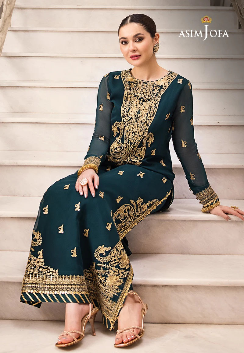 Asim Jofa Zari Sitara Embroidered Georgette Chiffon Unstitched 1 Piece Shirt - AJZS 19
