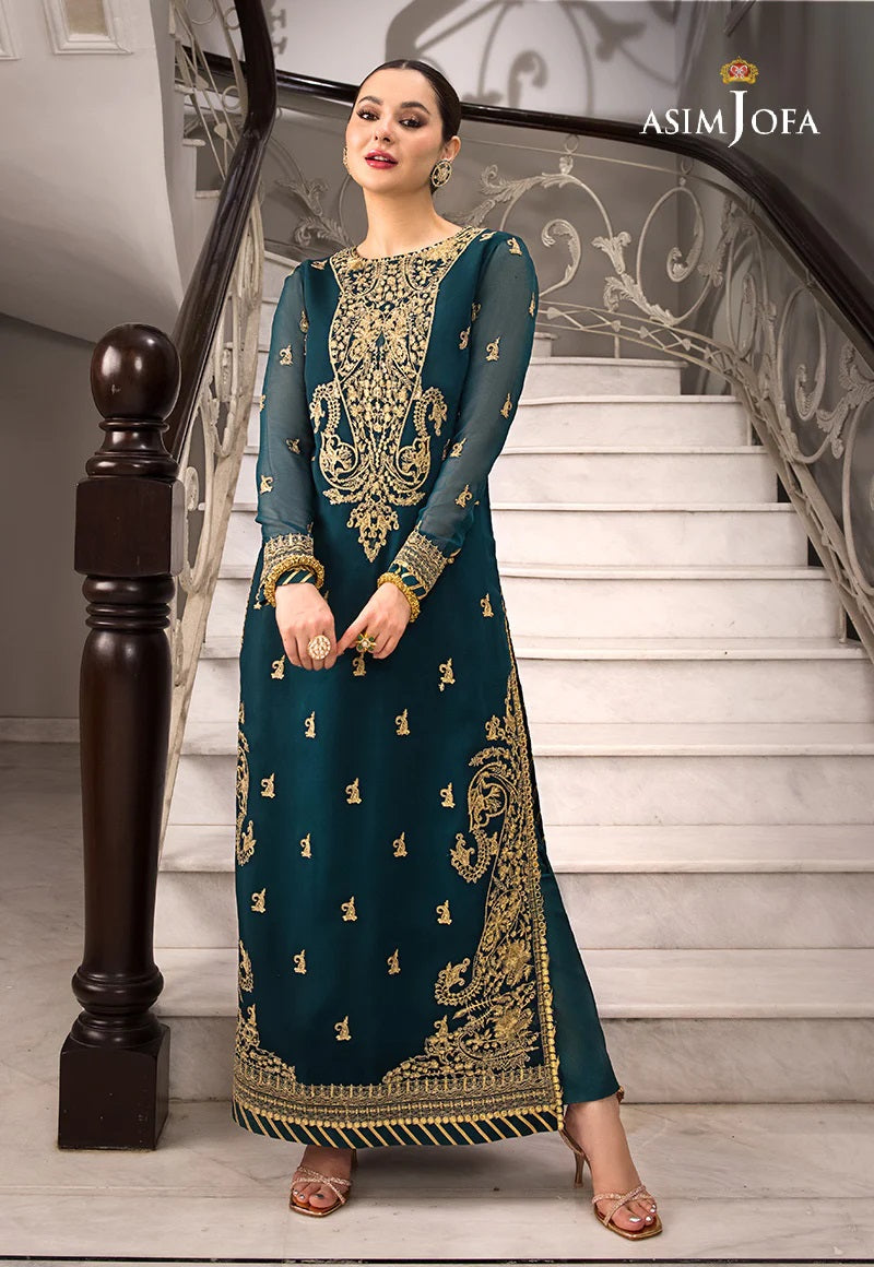 Asim Jofa Zari Sitara Embroidered Georgette Chiffon Unstitched 1 Piece Shirt - AJZS 19