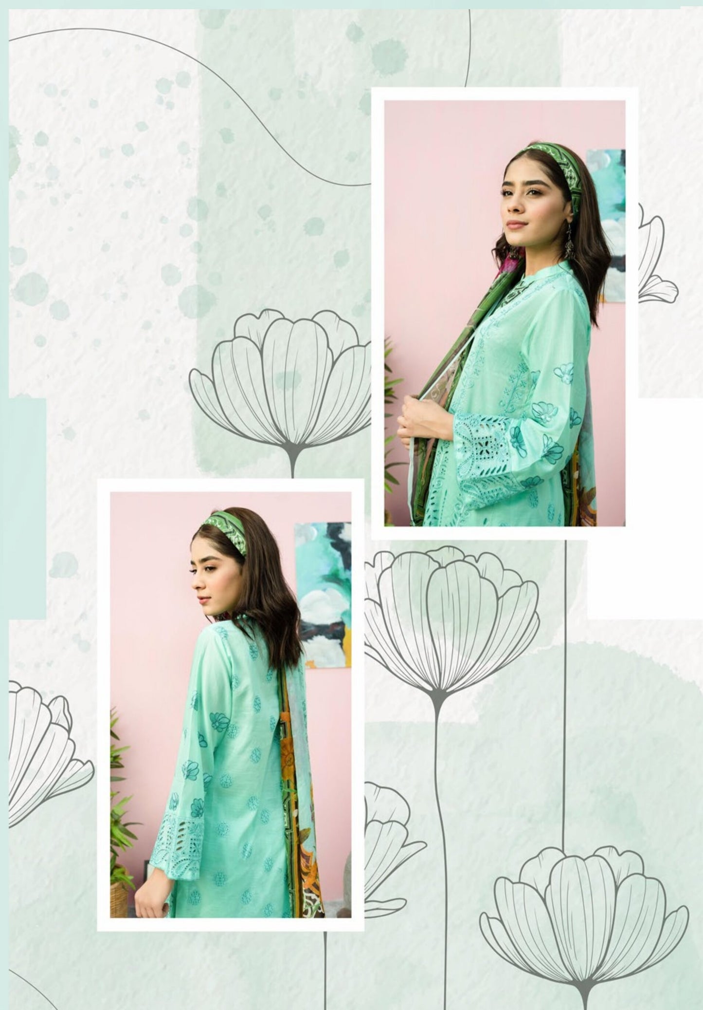 Blossom by Riaz Art Embroidered Slub Lawn 3pc Unstitched Dress - 01