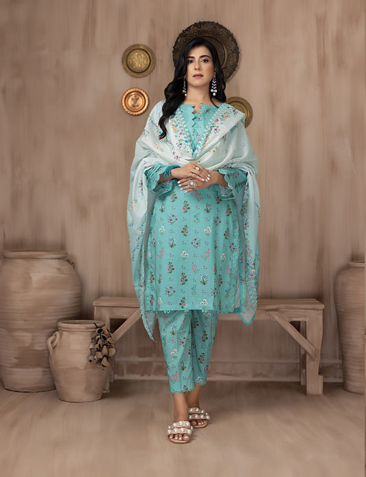 Identic Separate Mid Summer Printed Cotton 3 Piece Unstitched - ISMSC3 - 01