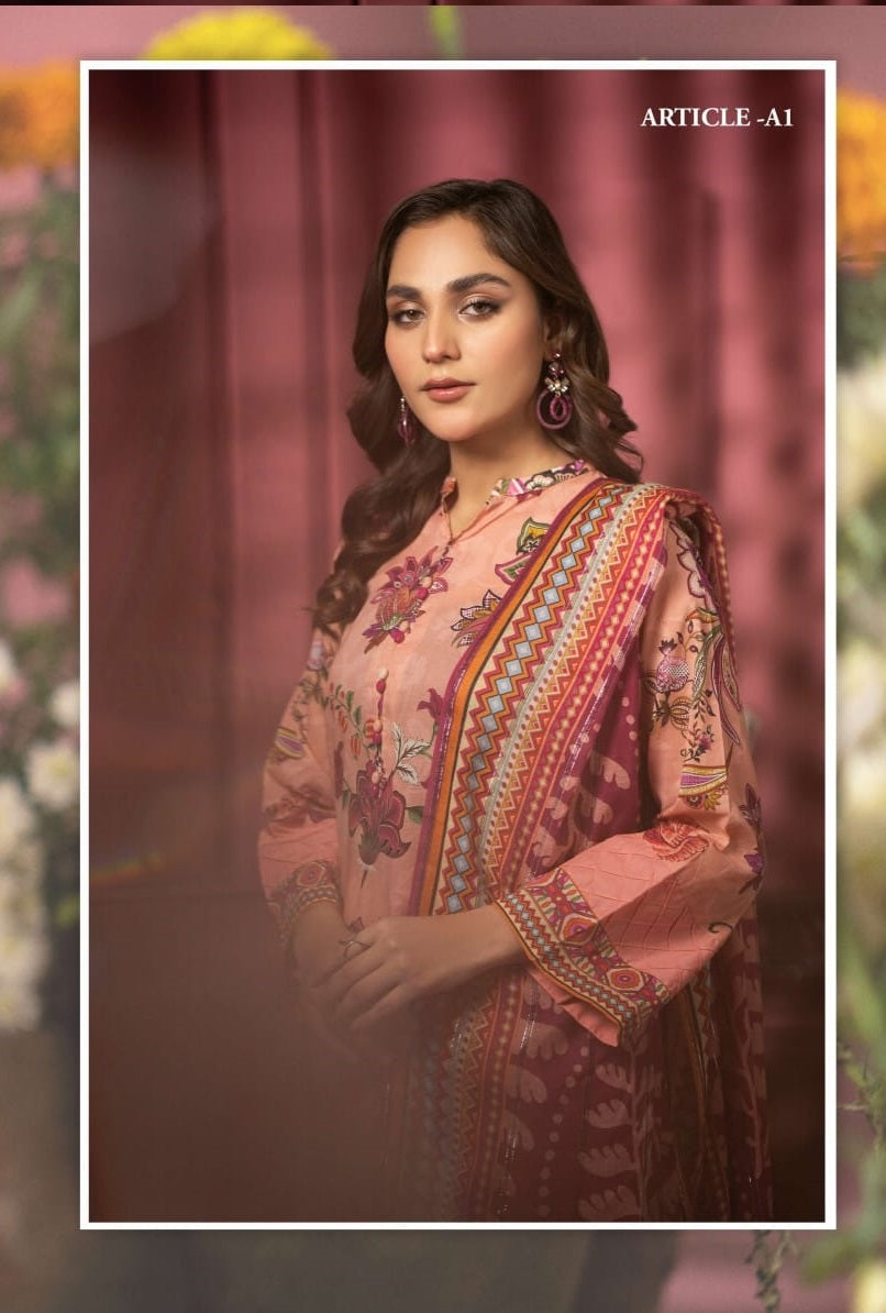 Pairoz by GJC Printed Lawn 3 piece Unstitched dress - PGJ-A01