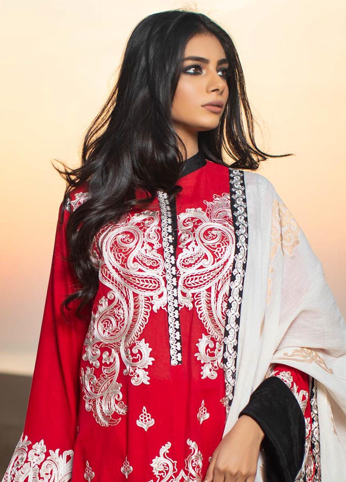 Zunuj Embroidered Cotton Net Unstitched 3 Piece Suit ZKCN - 01