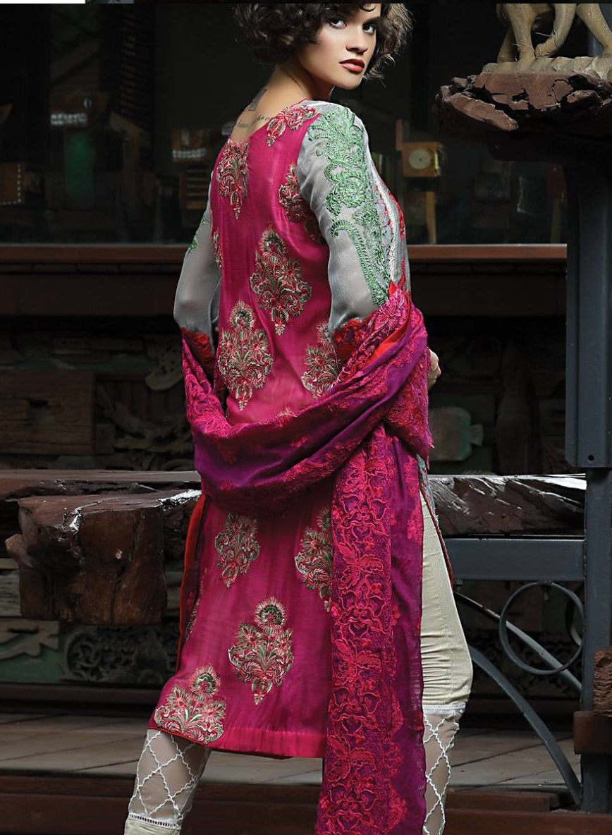 Zunn by Zunuj Embroidered Cotton Net Dress Unstitched 3 Piece - D02