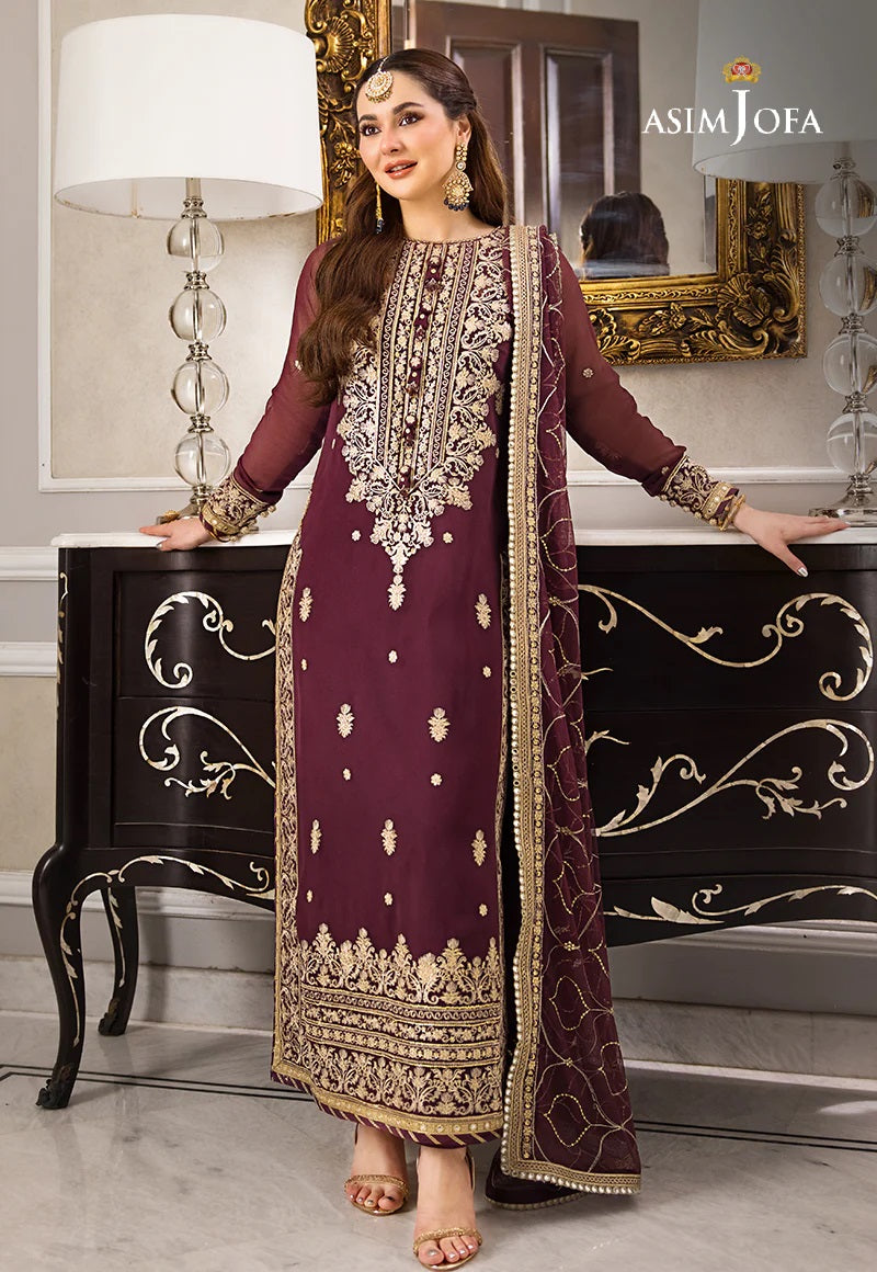 Asim Jofa Zari Sitara Embroidered Chiffon Georgette Unstitched 3 Piece Dress - AJZS 23