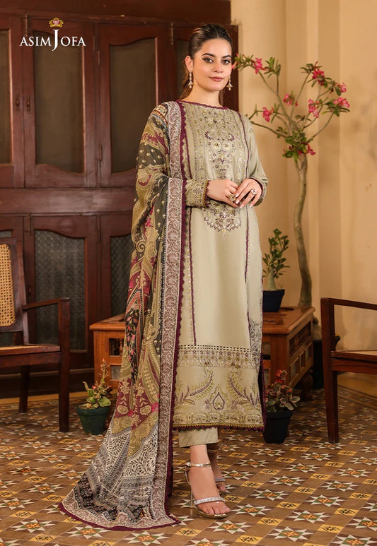 Zarq Barq By Asim Jofa Embroidered Suits Unstitched 3 Piece AJZB-25 - Eid Collection