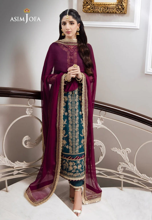 Asim Jofa Zari Sitara Embroidered Chanderi Cotton Unstitched 2 Piece Dress - AJZS 27