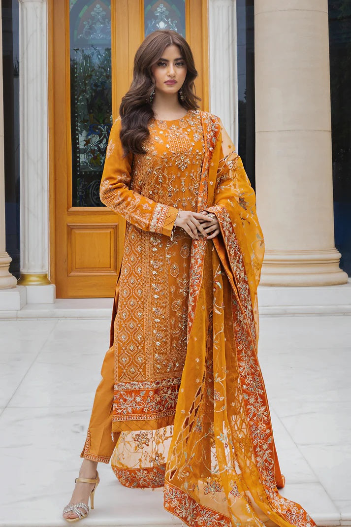 Ishq Aatish by Emaan Adeel Embroidered Chiffon Suits Unstitched 3 Piece EA23IA-02 Roohi - Luxury Collection