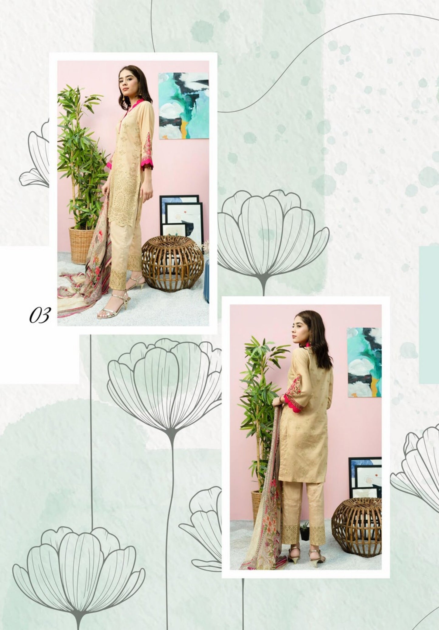 Blossom by Riaz Art Embroidered Slub Lawn 3pc Unstitched Dress - 03
