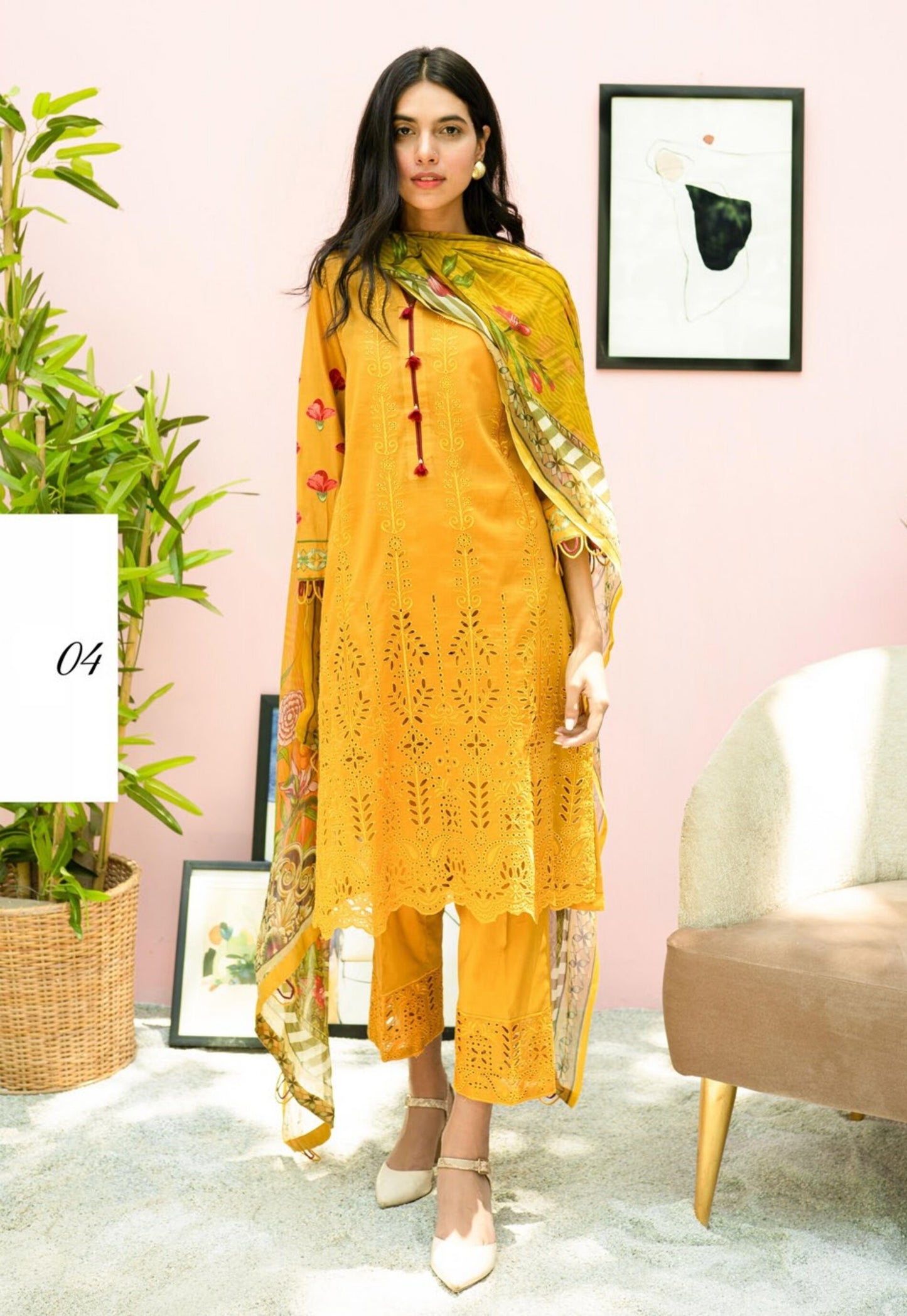 Blossom by Riaz Art Embroidered Slub Lawn 3pc Unstitched Dress - 04