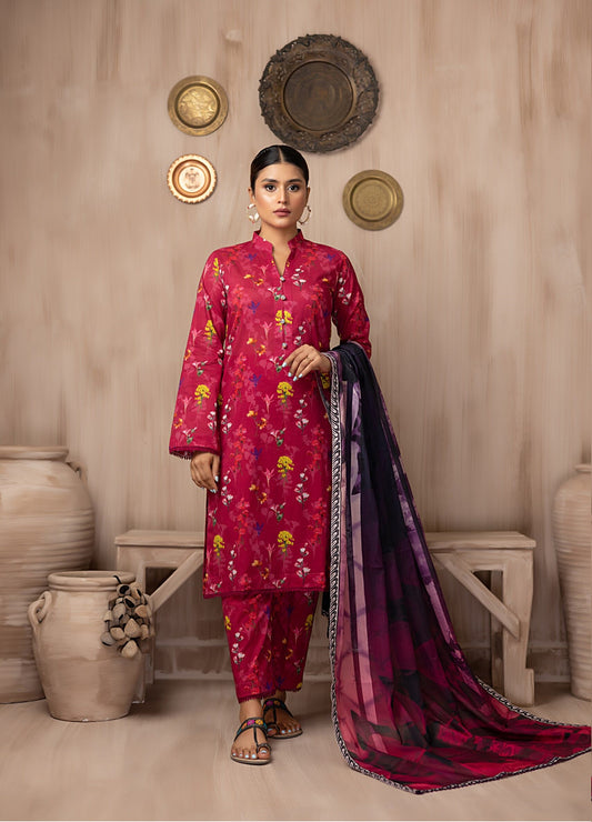 Identic Separate Mid Summer Printed Cotton 3 Piece Unstitched - ISMSC3 - 04