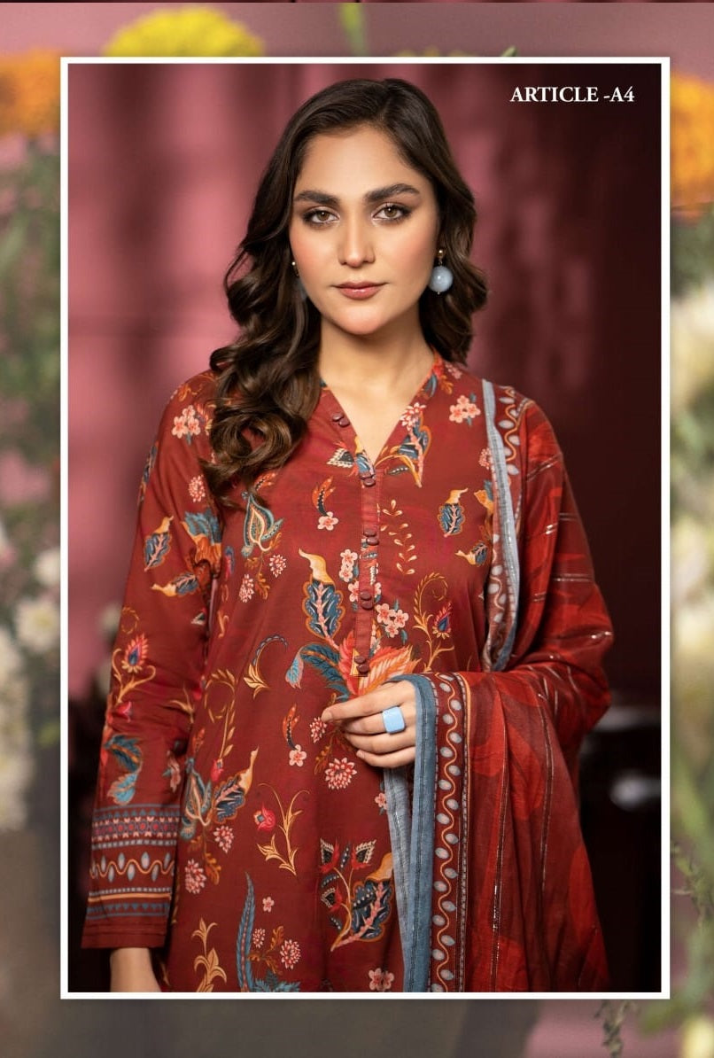 Pairoz by GJC Printed Lawn 3 piece Unstitched dress - PGJ-A04