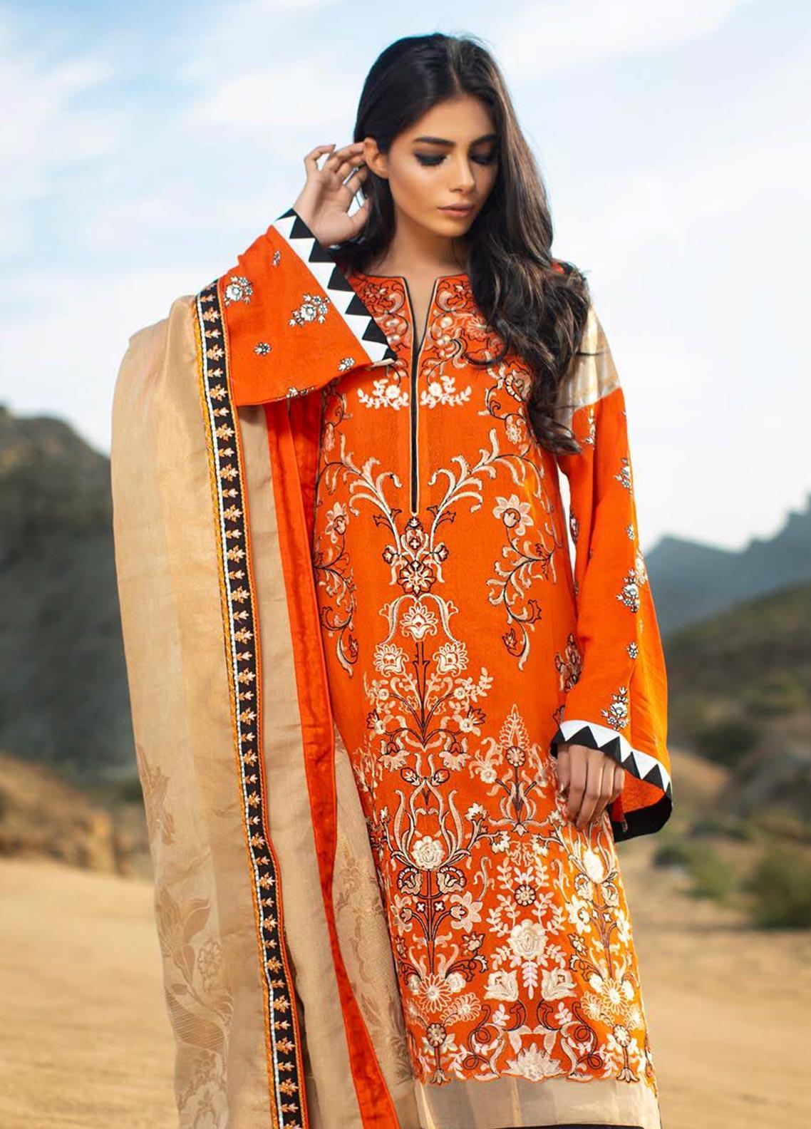 Zunuj Embroidered Cotton Net Unstitched 3 Piece Suit ZKCN - 04