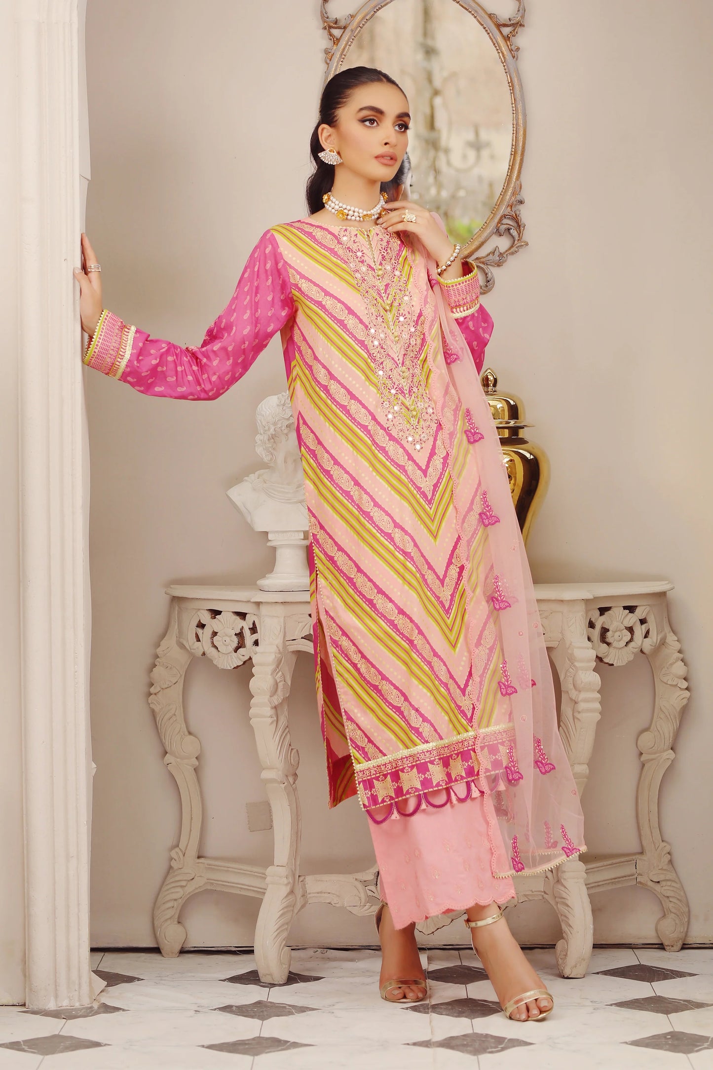 LSM Embroidered Lawn Suits Unstitched 3 Piece LSM SG-5019 - Summer Collection