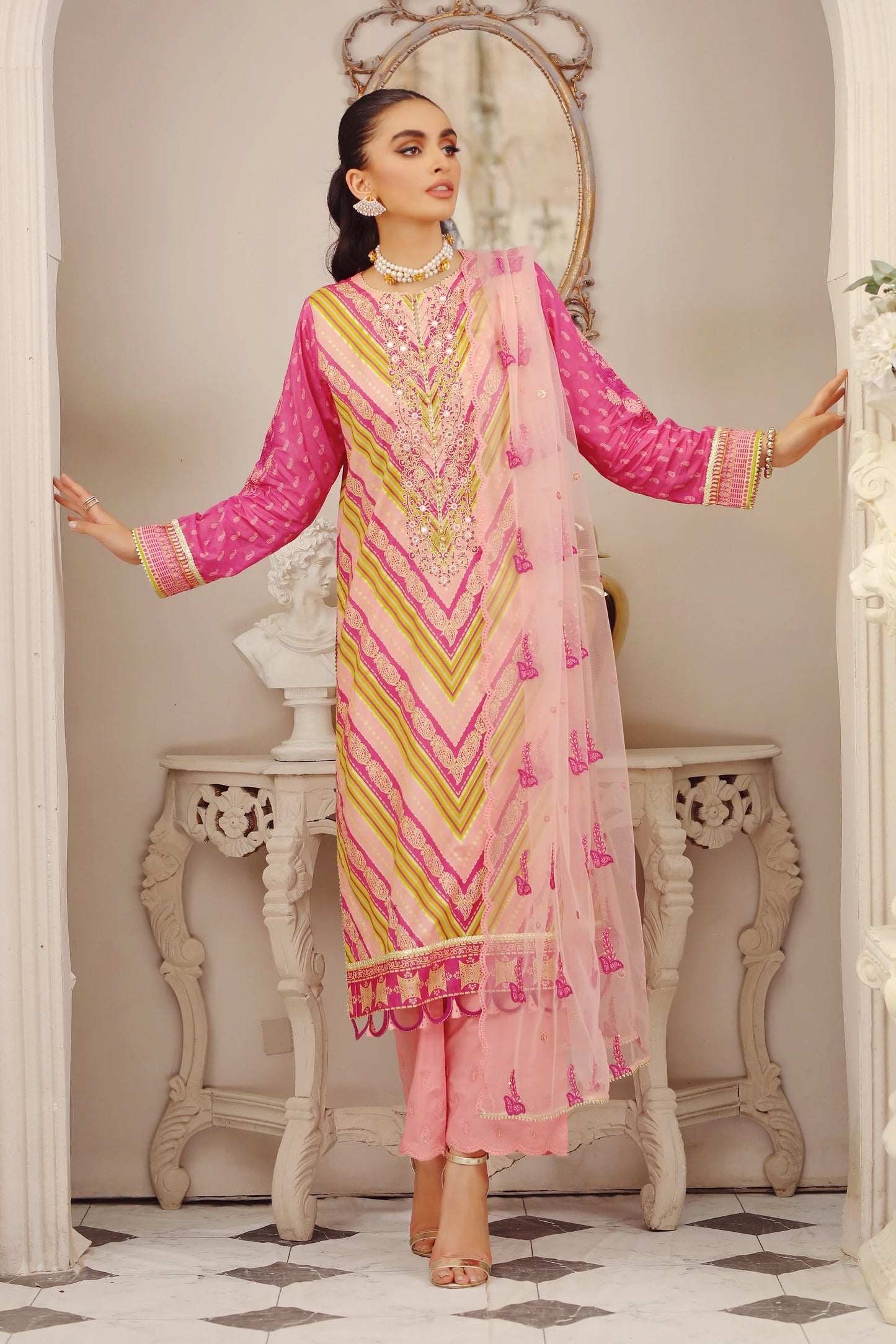 LSM Embroidered Lawn Suits Unstitched 3 Piece LSM SG-5019 - Summer Collection