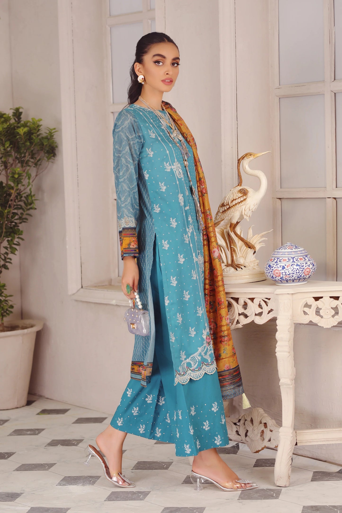 LSM Embroidered Lawn Suits Unstitched 3 Piece LSM SG-5021 - Summer Collection