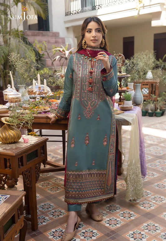 Zarq Barq By Asim Jofa Embroidered Suits Unstitched 3 Piece AJZB-06 - Eid Collection