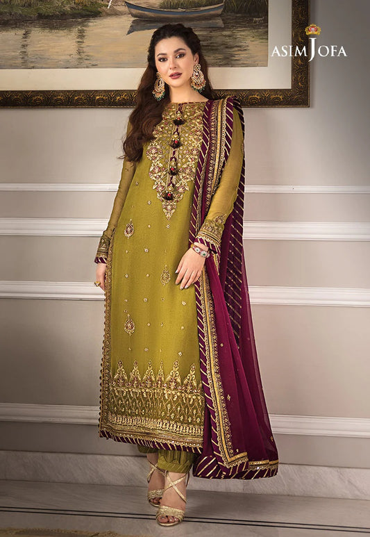 Asim Jofa Zari Sitara Embroidered Chiffon Unstitched 3 Piece Dress - AJZS 06