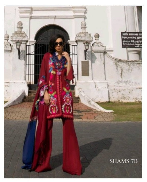 Sana Safinaz Embroidered 3 Piece Unstitched Suit with Woolen Shawl- 7B