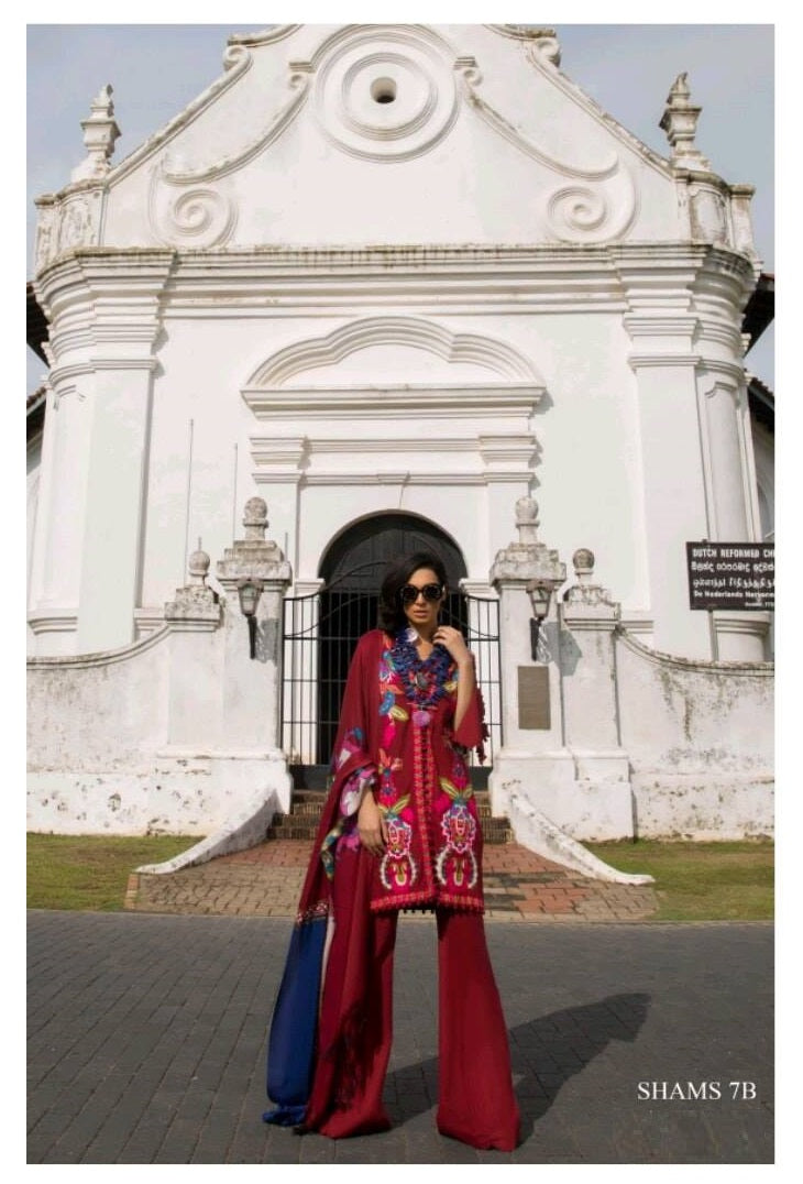 Sana Safinaz Embroidered 3 Piece Unstitched Suit with Woolen Shawl- 7B