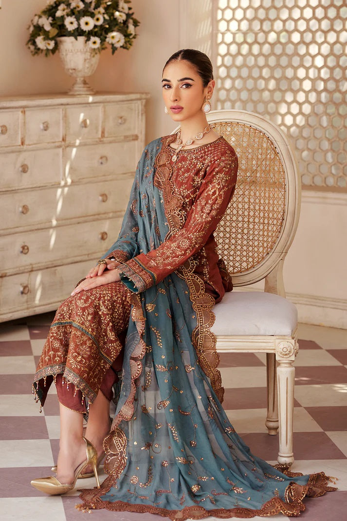 Emaan Adeel Embroidered Chiffon 3 piece Unstitched Dress - LX 07