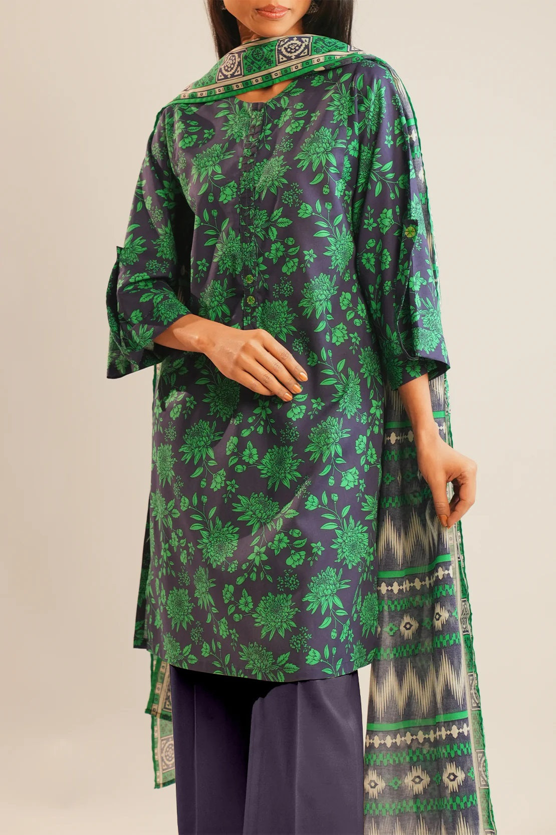 Saya Digital Printed Lawn 3 piece Unstitched Dress - U01-24331-08B