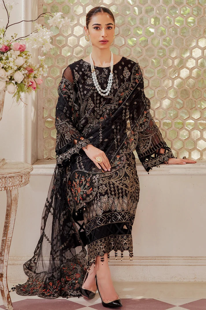 Emaan Adeel Embroidered Chiffon 3 piece Unstitched Dress - LX 08