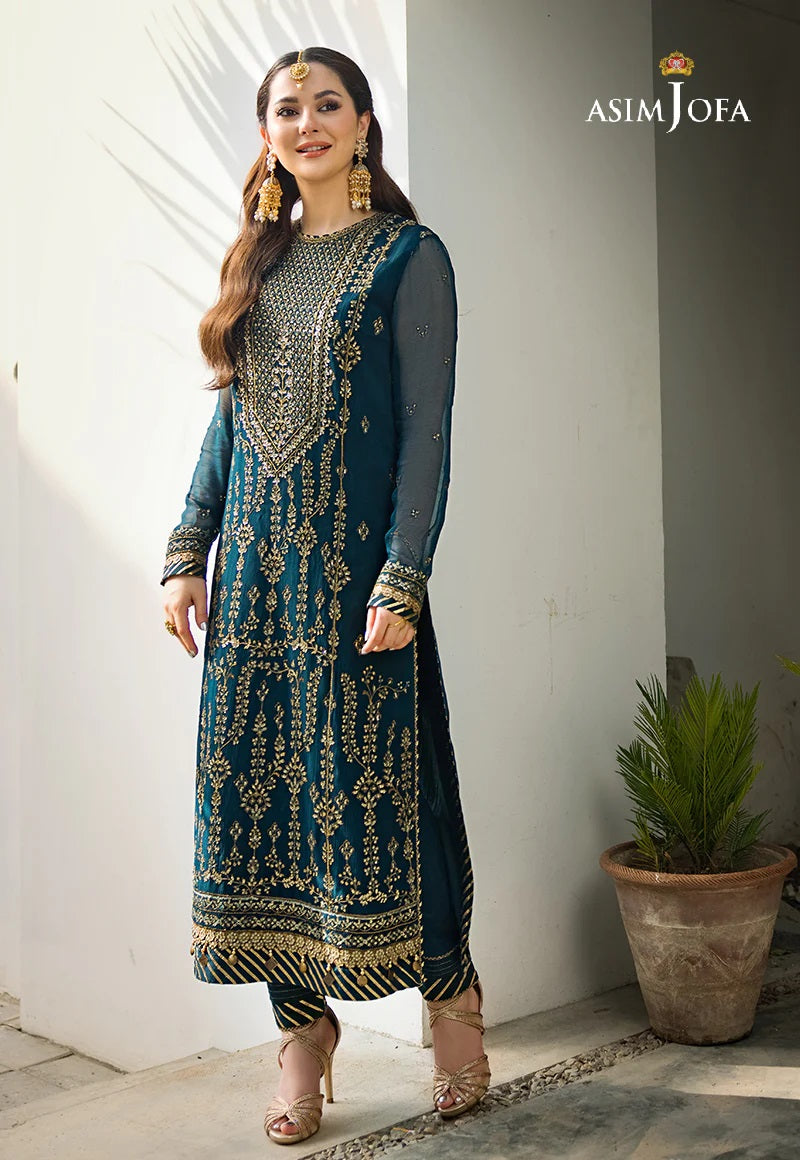 Asim Jofa Zari Sitara Embroidered Chiffon Unstitched 1 Piece Shirt - AJZS 08