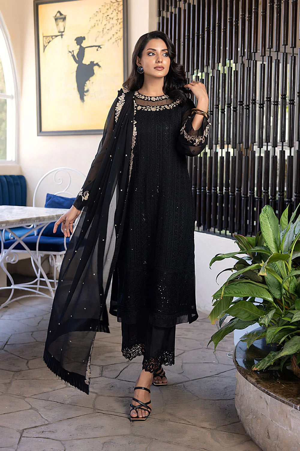 Ensembles By Azure Embroidered Chiffon Suits Unstitched 4 Piece AZES - 99 Dark Mystery