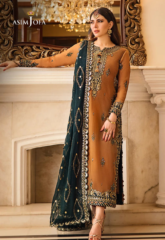 Asim Jofa Zari Sitara Embroidered Chiffon Unstitched 3 Piece Dress - AJZS 09