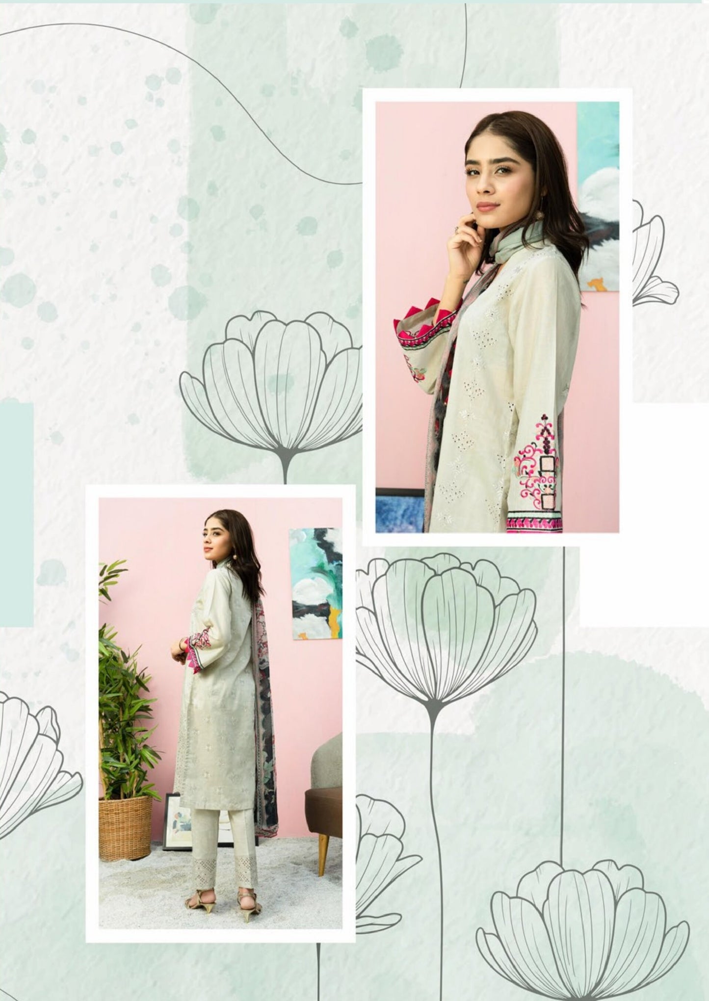 Blossom by Riaz Art Embroidered Slub Lawn 3pc Unstitched Dress - 09