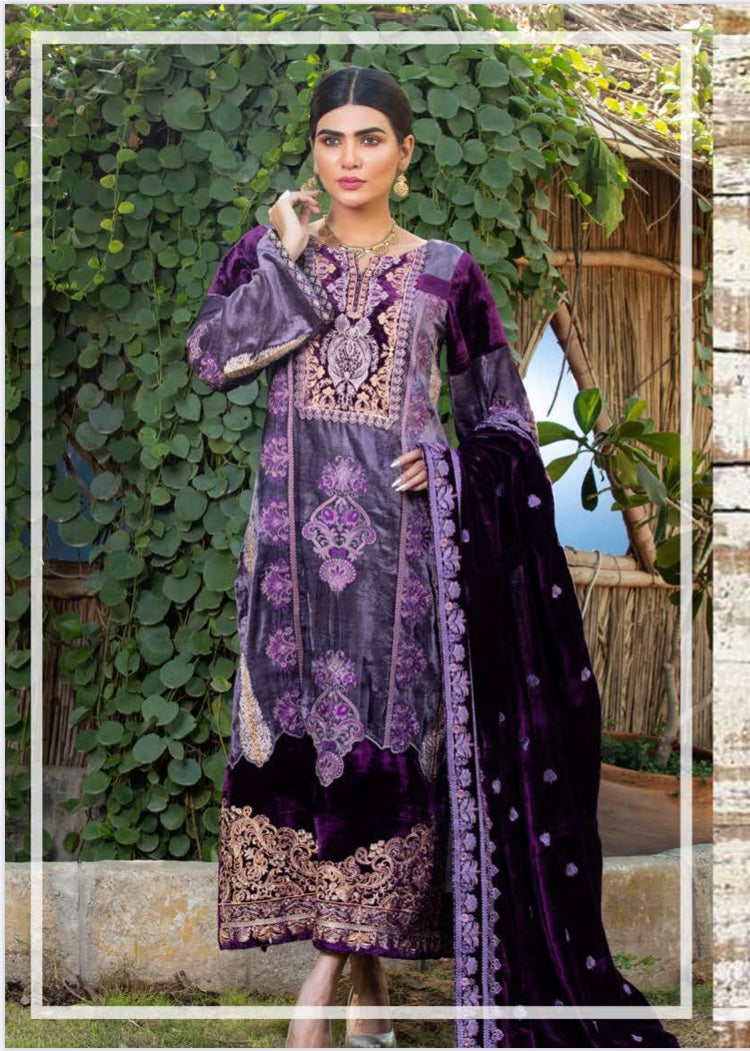Mahamir by Taj Noor Embroidered Velvet 2 Piece Unstitched Dress - 05