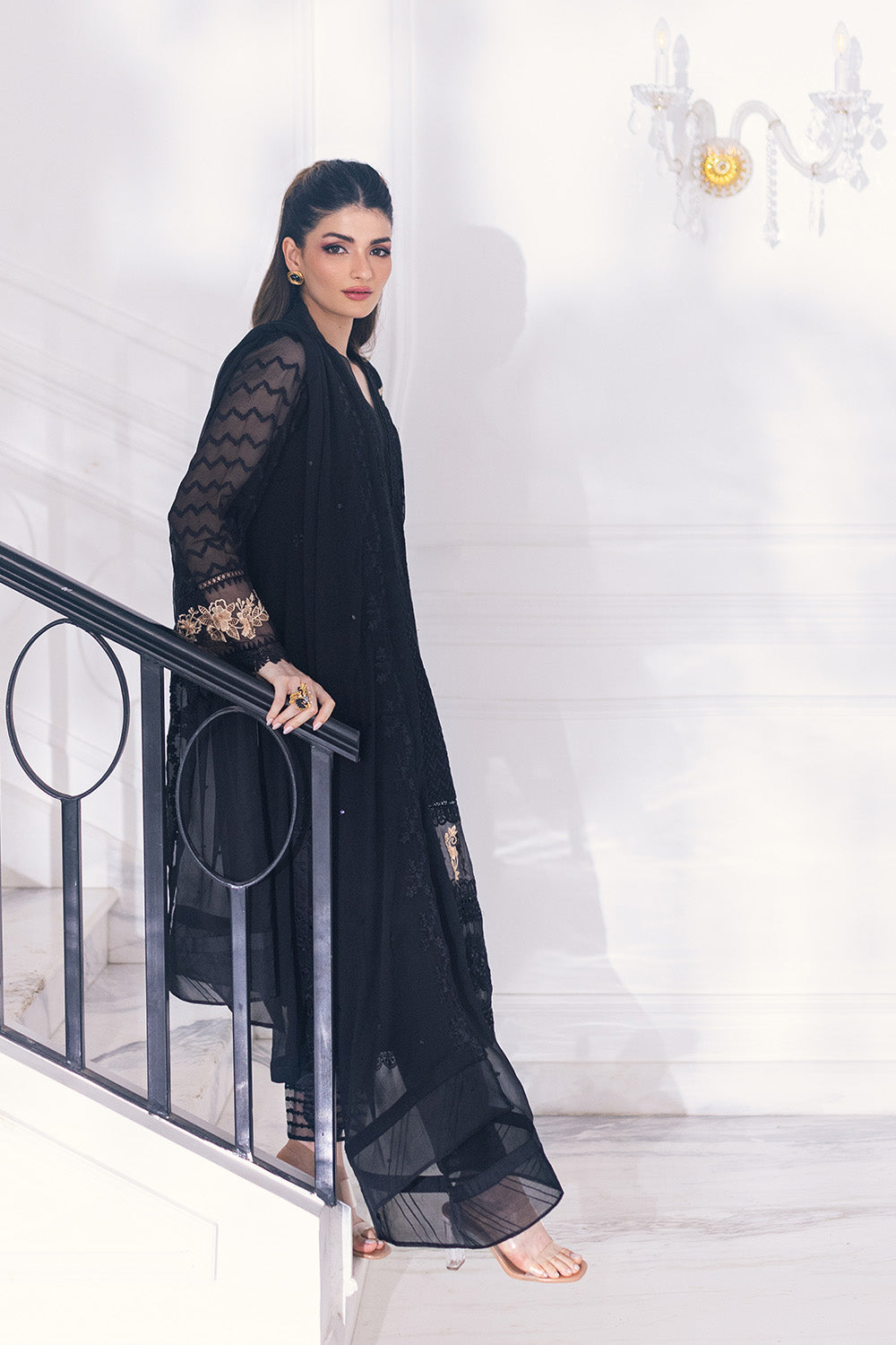 Ensembles By Azure Embroidered Chiffon Suits Unstitched 4 Piece VRES031 - Cendre Muse