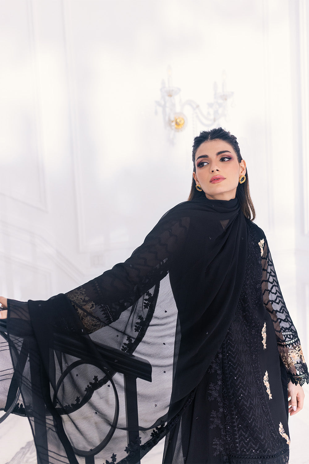 Ensembles By Azure Embroidered Chiffon Suits Unstitched 4 Piece VRES031 - Cendre Muse