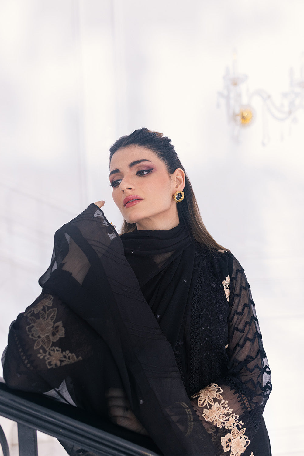 Ensembles By Azure Embroidered Chiffon Suits Unstitched 4 Piece VRES031 - Cendre Muse