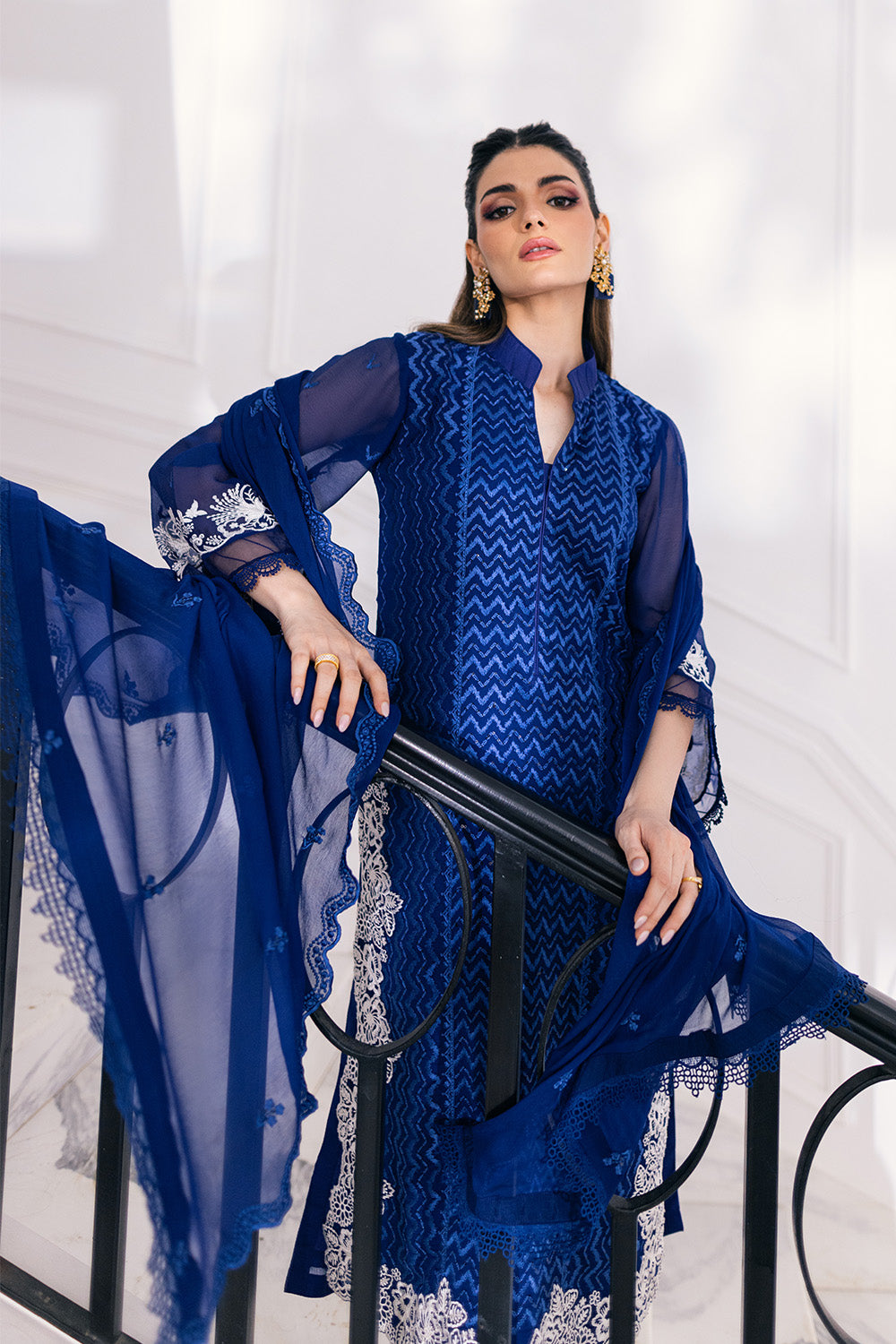 Ensembles By Azure Embroidered Chiffon Suits Unstitched 4 Piece VRES032 - Mellow Breeze