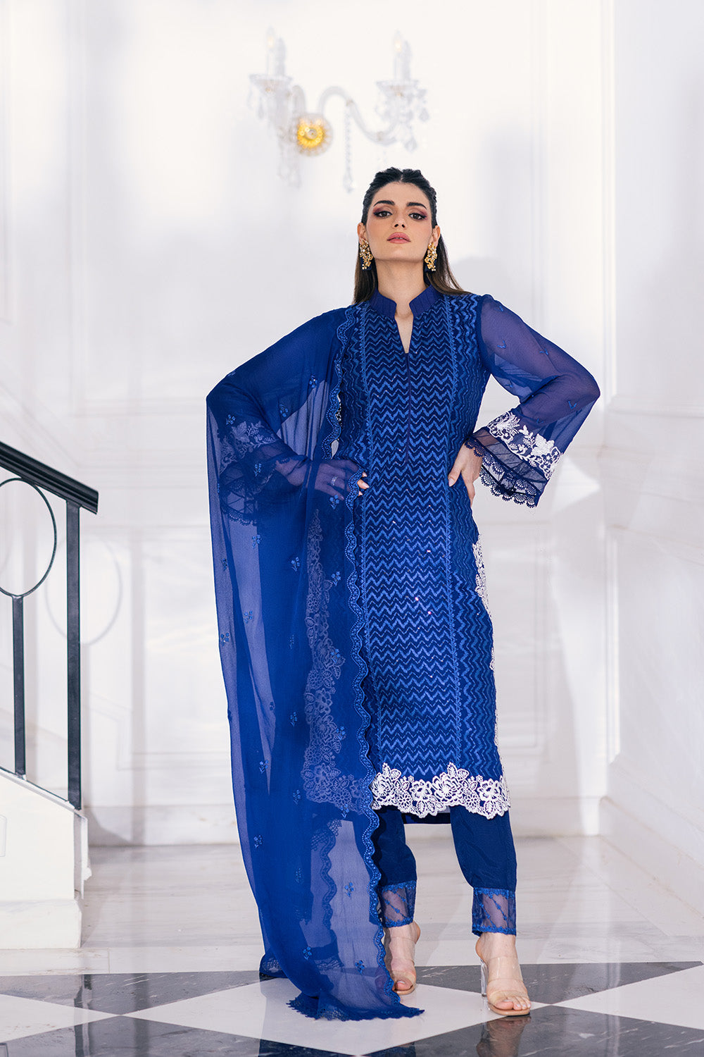 Ensembles By Azure Embroidered Chiffon Suits Unstitched 4 Piece VRES032 - Mellow Breeze